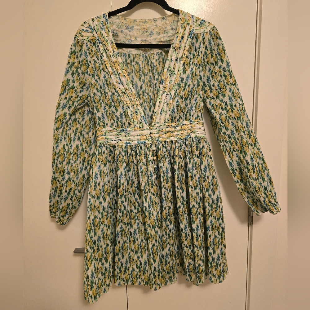 Zimmermann Green and Yellow Floral Long Sleeve Dress